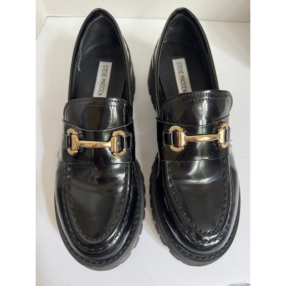Steve Madden Women’s Black Lando Platform Loafers Size 8.5 Chunky Lug Preppy - Picture 13 of 16